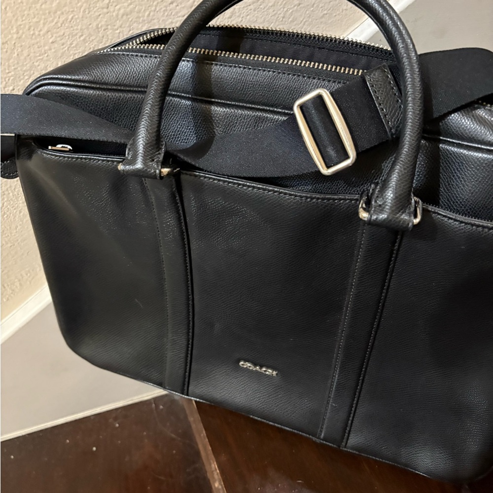Coach Black Leather Laptop Briefcase with Adjustable Strap